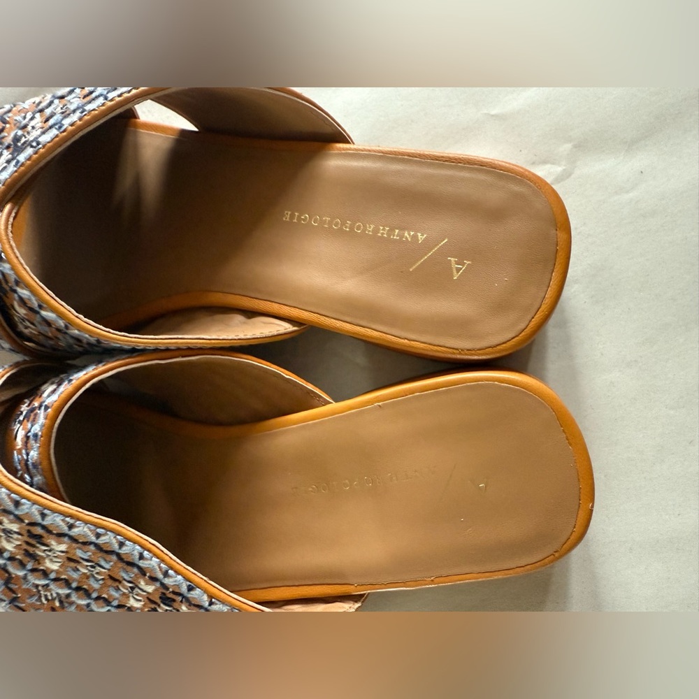 Anthropologie Embroidered Tan and Blue Women's Sandals - Picture 3 of 5